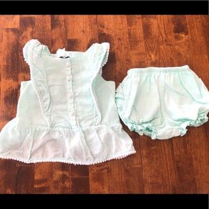 Mint and pearls outfit